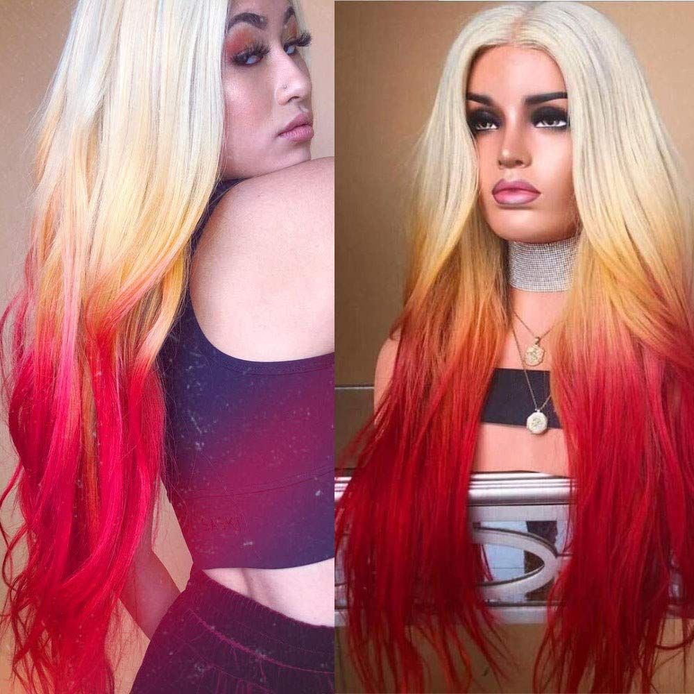 Two Tones Long Natural Wave Hair Blonde Red Ombre Hair Glueless