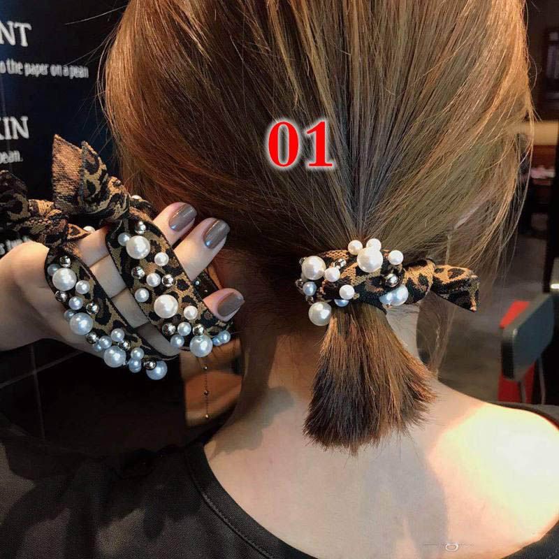 Ruoshui Rainbow Hair Ties Woman Korean Pearl Scrunchies Girl Ponytail Holder Rubber Band Hair Gum Rope Lady Hair Accessories Hair Accessories Bridal