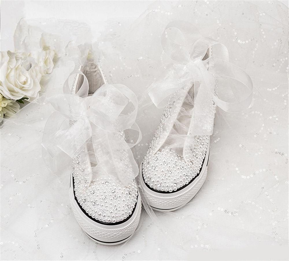 Handmade Custom Letters Crystals Pearls Wedding Shoe Sneakers Bridal Platform Canvas Plimsoll Bridesmaid Sneaker Shoes Size 34 42 Wedding Wedge Heels Where To Buy Wedding Shoes From Rosammant 94 53 Dhgate Com