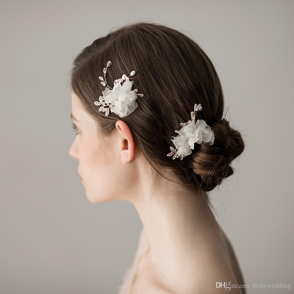 Elegant White Yarn Flower Wedding Bridal Rhinestone Crystal Pearl Hair Clip Comb