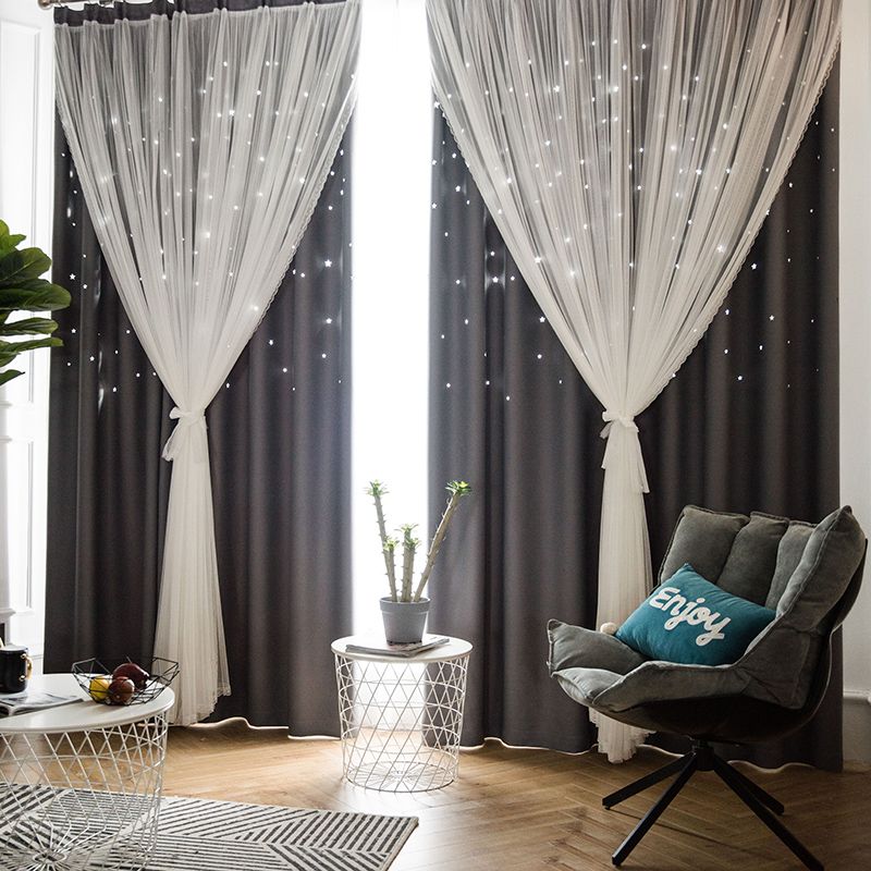 compre capa moderna hueco estrellas doble gasa de tul con blackout cortinas para la sala sala de cortinas de ventana de la habitacion para los