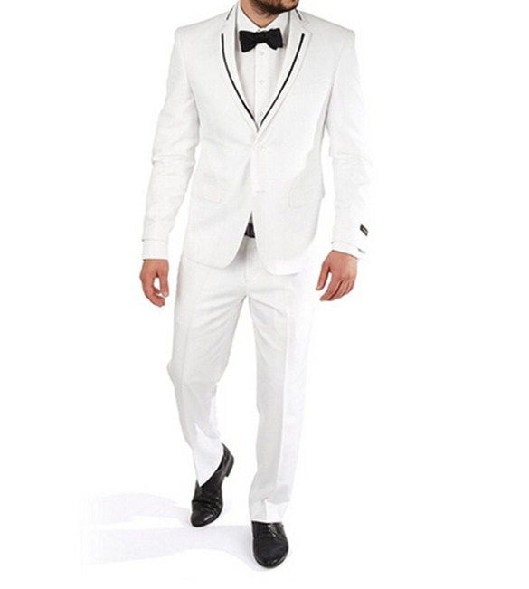 Handsome Groomsmen Notch Lapel Groom Tuxedos Two Buttons Men Suits