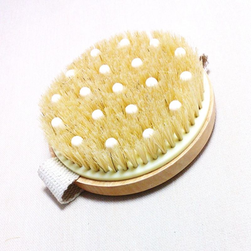 No Handle Bamboo Bath Brush Dry Body Brush With Massage Nodes Round