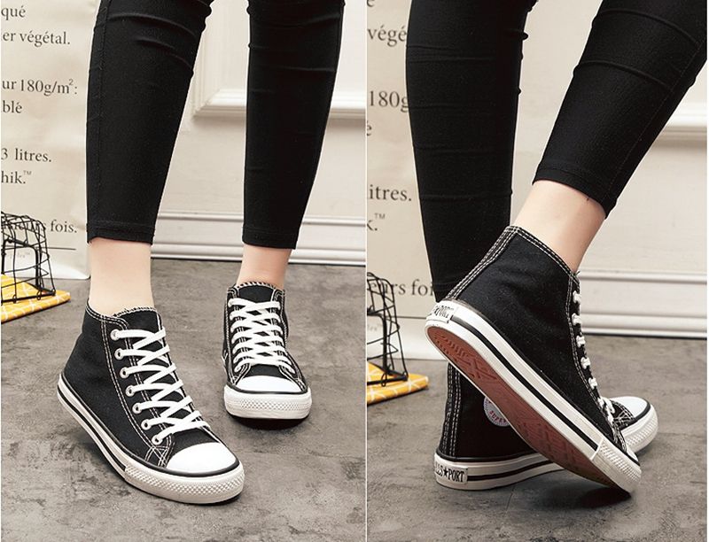 Aiguan Card Love Canvas Shoes High Top Casual Black Sneakers Unisex Style 