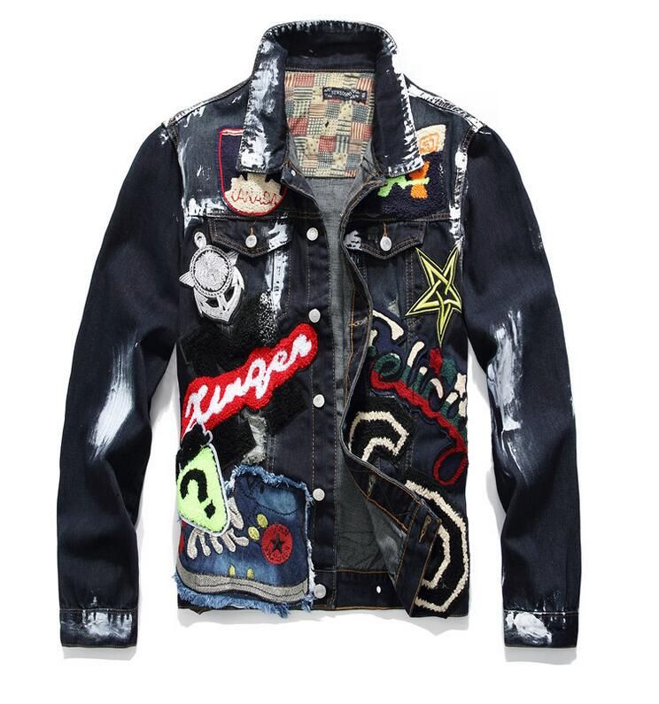 black jean jacket mens with designs
