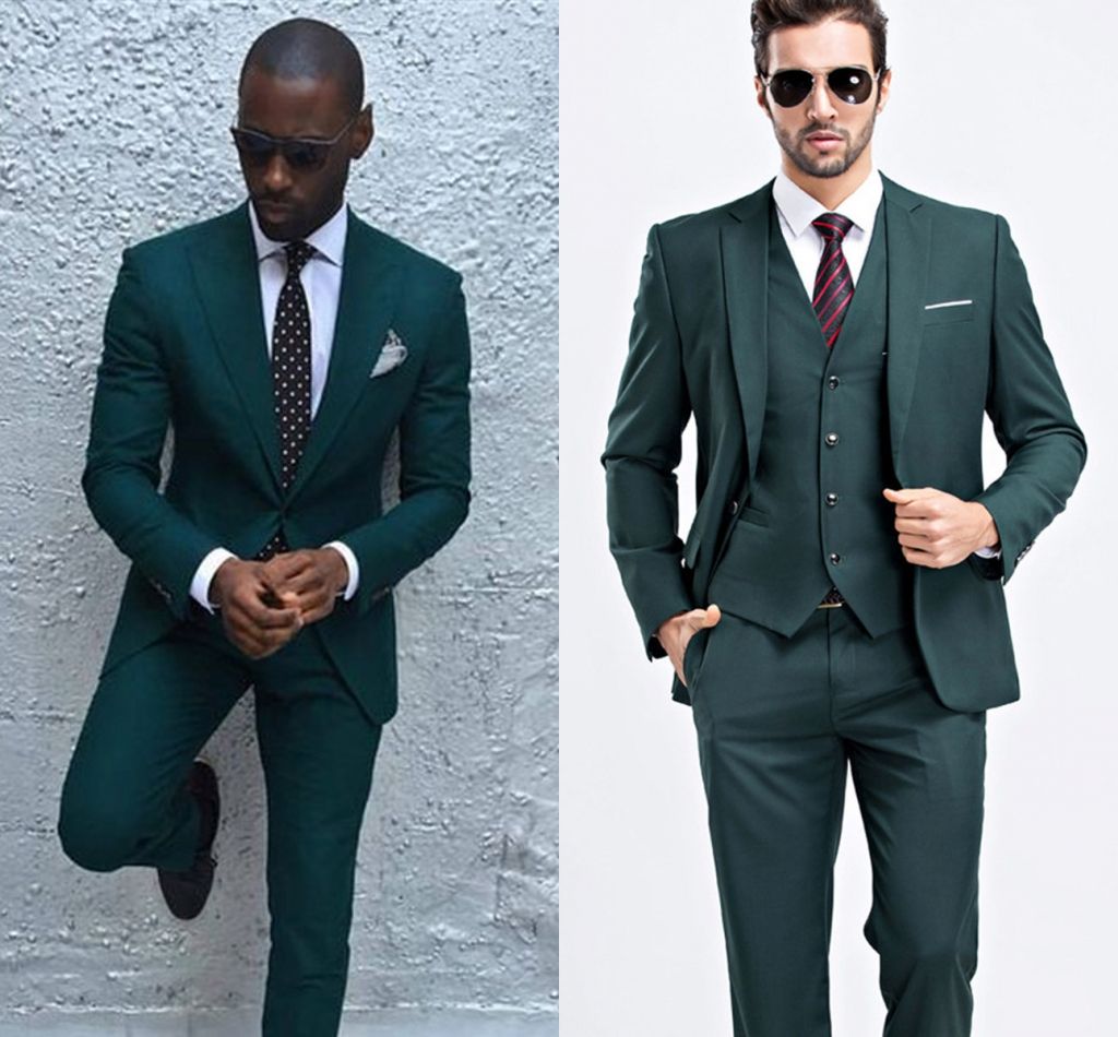 Green Custom Slim Fit Mens Business Suit Jacket + Pants