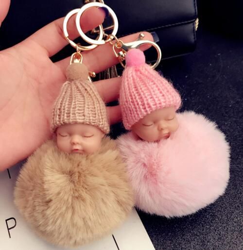 2pcs Fluffy Sleeping Baby Doll Schlüsselanhänger Taschen Charming Anhänger 