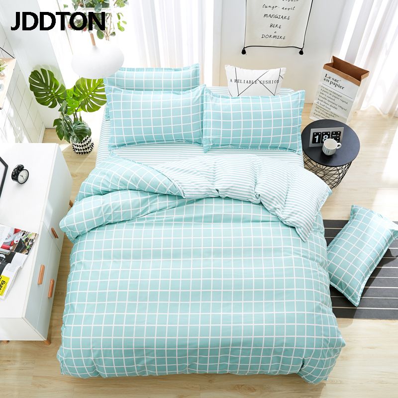 Jddton Home Textile New Fresh Mint Green Plaid Bedding Sets Bed