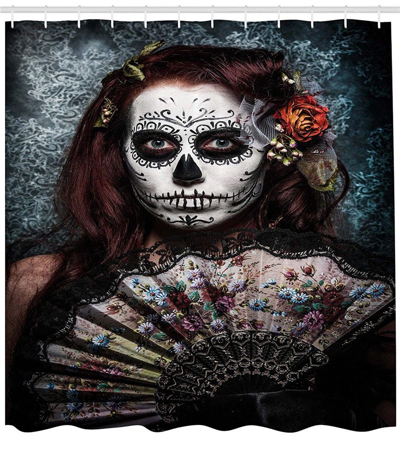 Großhandel Tag Der Toten Dekor Duschvorhang, Make Up Artist Girl Mit