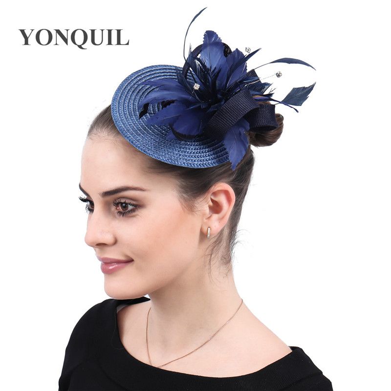 navy blue large satin flower hair clip 