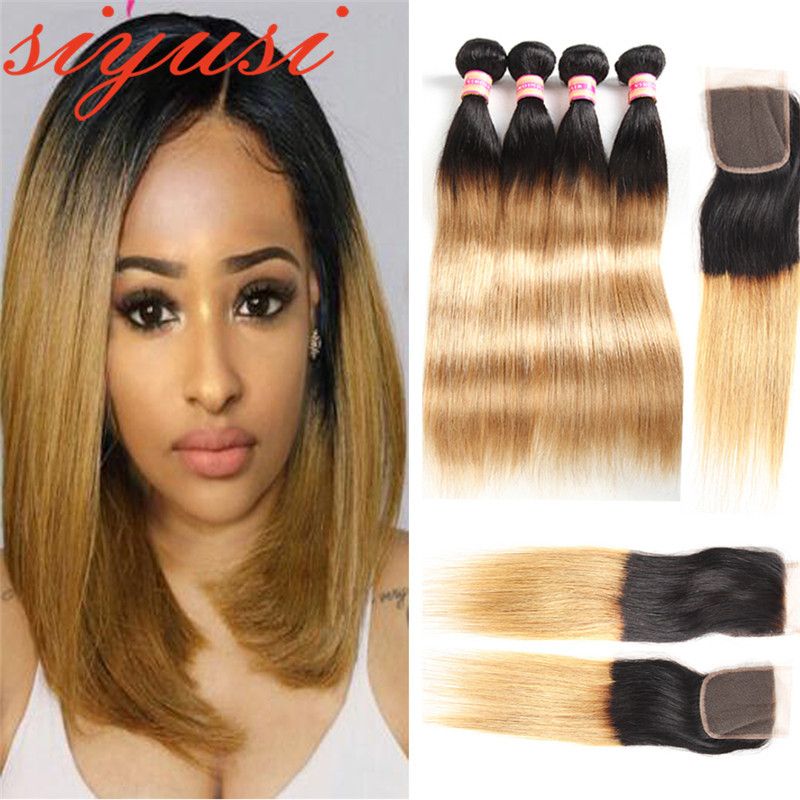 2019 Virgin Brazilian Hair Bundles With Lace Closure Ombre 1b 27