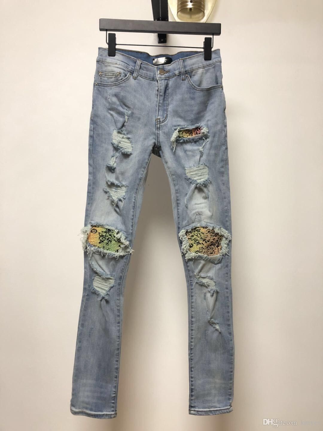 Compra PANTALONES FALECTION 19FW EE.UU. MODA CALIFORNIA AMIMIKE Pantalones  De Mezclilla De Color PAÑUELO PARCHE Barato | Entrega Rápida Y Calidad |  Es.Dhgate