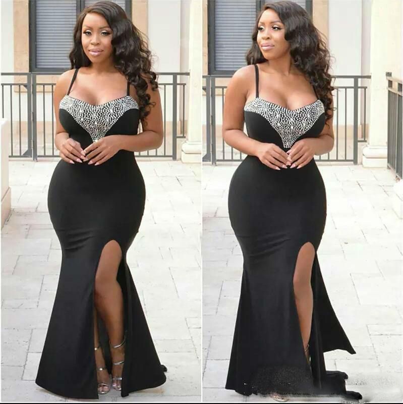 Cheap Plus Size Prom Dresses High Street Sexy Mermaid Evening Dress Spaghetti Beaded Side Split Formal Party Dress For Women Prom Dress Hire Prom