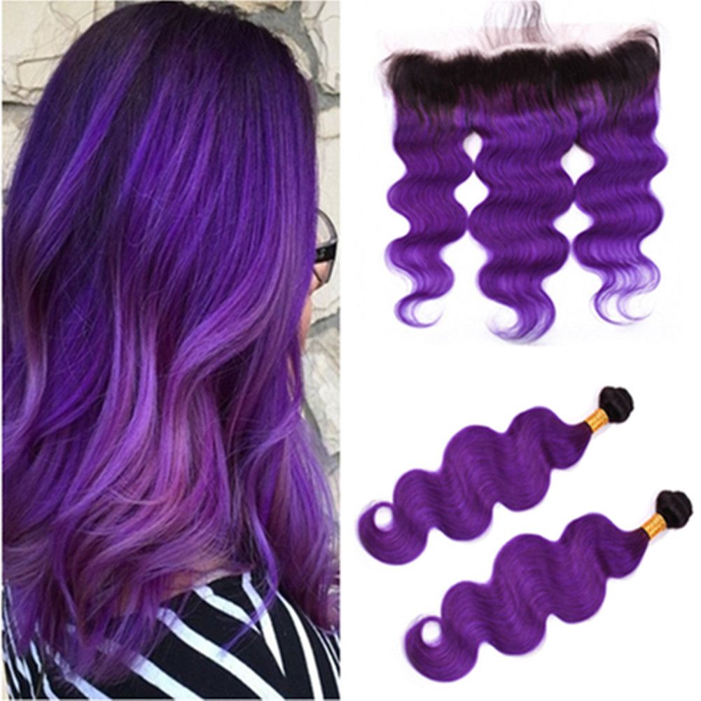 Ombre Purple Brazilian Human Hair Body Wave Wavy 2bundles With