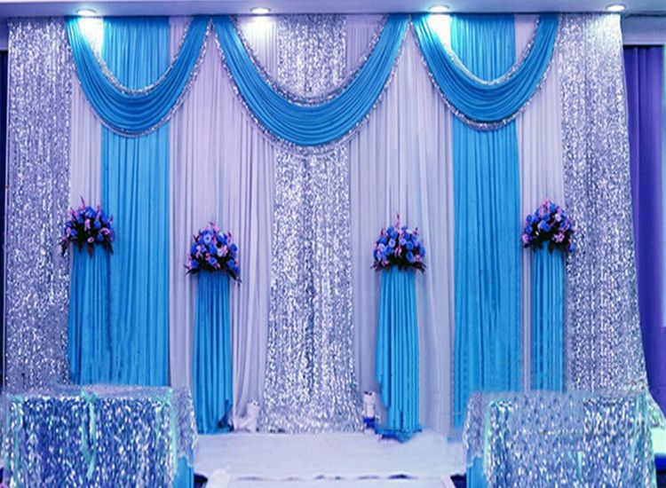 Wedding 3mx6m backdrop luxurious marriage stage background with Beatiful  Swag wedding stage backdrop decoration