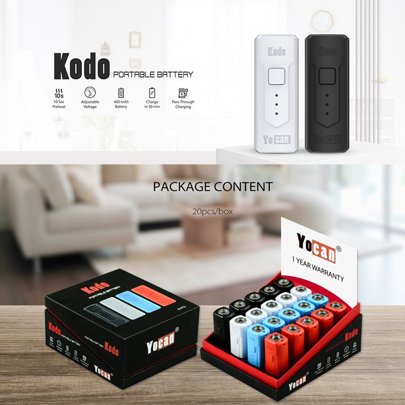 Original Yocan Kodo Box Mod Kits 400mAh Förvärm VV Variabel spänning Batteri med magnetisk adapter Olja Vape Starter Kit 20pcs / box
