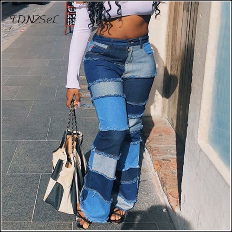 distressed patchwork jeans