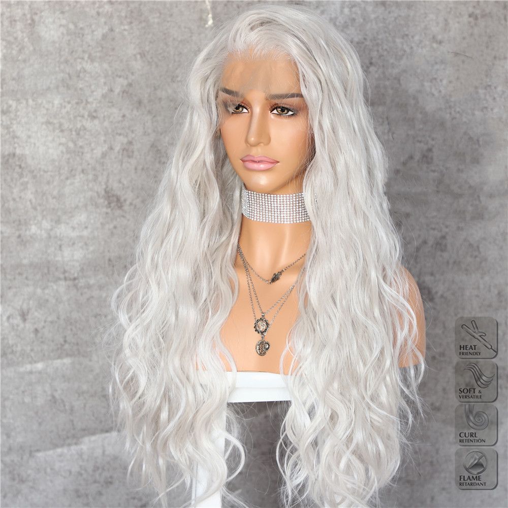 New Sexy Style Silvery White Free Part Long Water Wave Heat Resistant Hair  Daily Makeup Layer