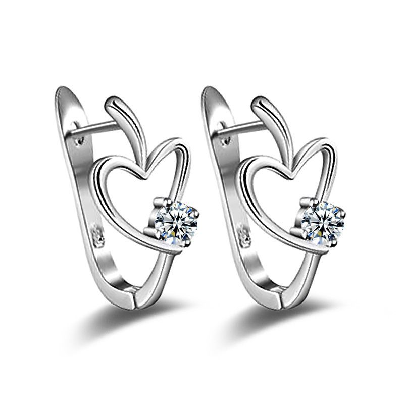 Girls Little Heart Crystal Ear Studs 925 Sterling Silver