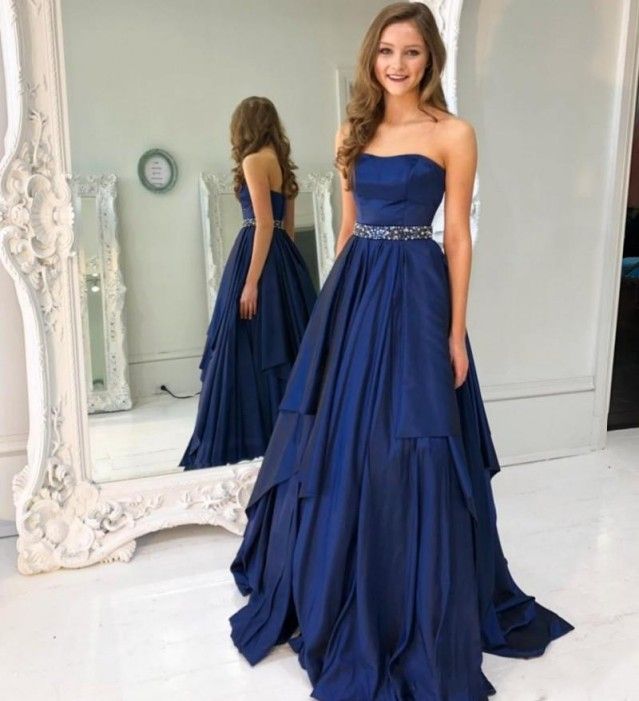 Compra Vestidos De Fiesta Azul Satinado 2019 Robe De Soiree Cariño Vestido  De Fiesta De Noche Largo Con Cinturón Moldeado Vestido De Fiesta Barato |  Entrega Rápida Y Calidad | Es.Dhgate