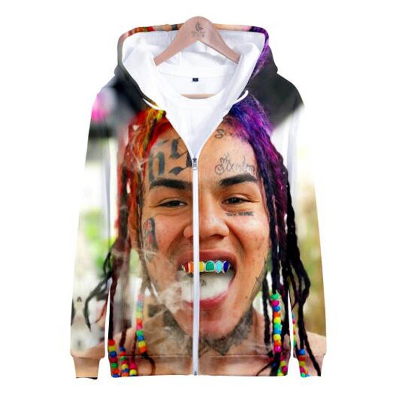 Nuevas verano 2019 6IX9INE Rapper 3D Sudadera con cremallera Harajuku Chándal Sudaderas con capucha