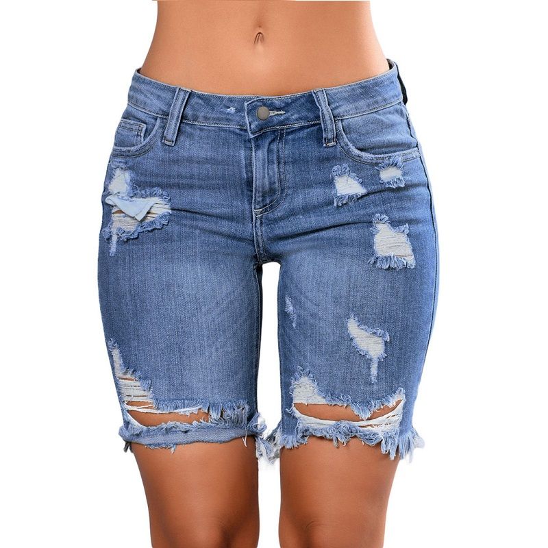 Pantalones de 2019 Denim Mujer Skinny Jeans Wash Blue Denim Ripped Hole Distressed Shorts