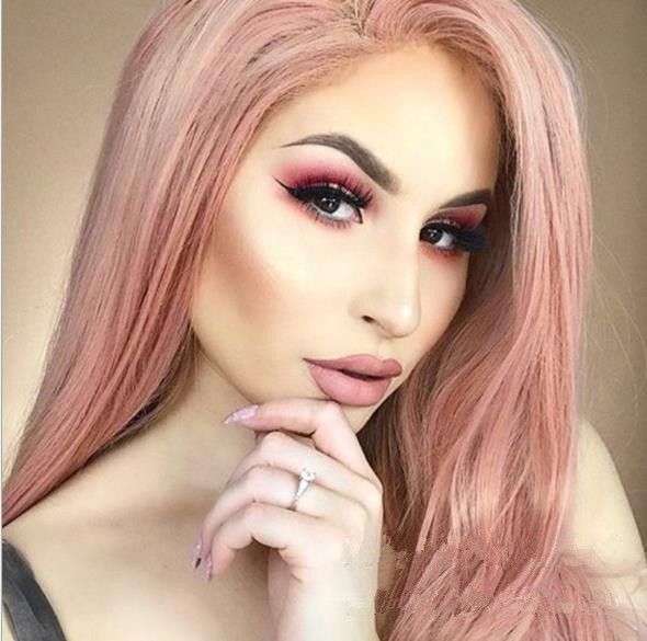 Fashion Orange Pink Lace Wig Pastel Peach Pink Long Swiss Lace