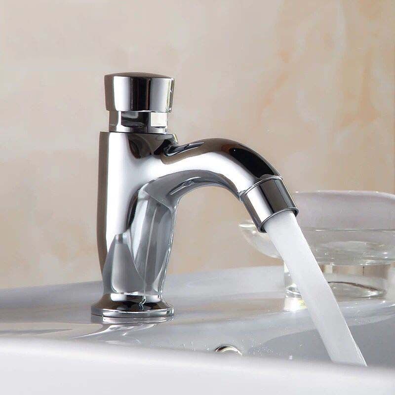 Chrome Time Delay Faucet Touch Press Auto Self Closing Only Cold Saving Tap 