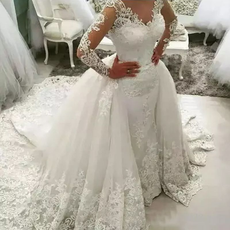 plus size wedding dress with long train