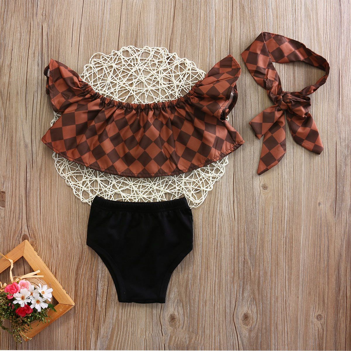 HOT Newborn Baby Girl Clothes Off Shoulder Tops Pant Shorts Headband Outfit
