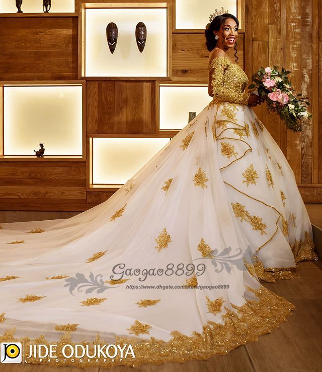 white wedding dress with yellow