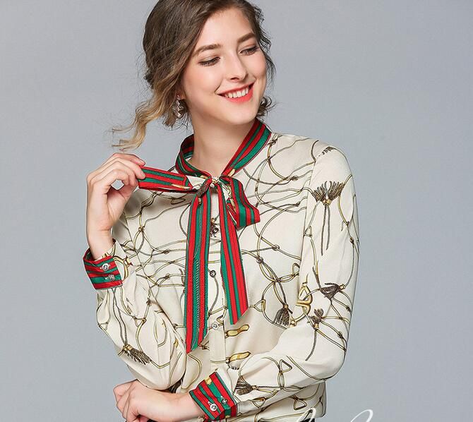 Acheter Pas Cher Foulard Imprimé Chemisier À Manches Longues Femme Chemisier  À Col V Du 14,84 € | Fr.Dhgate