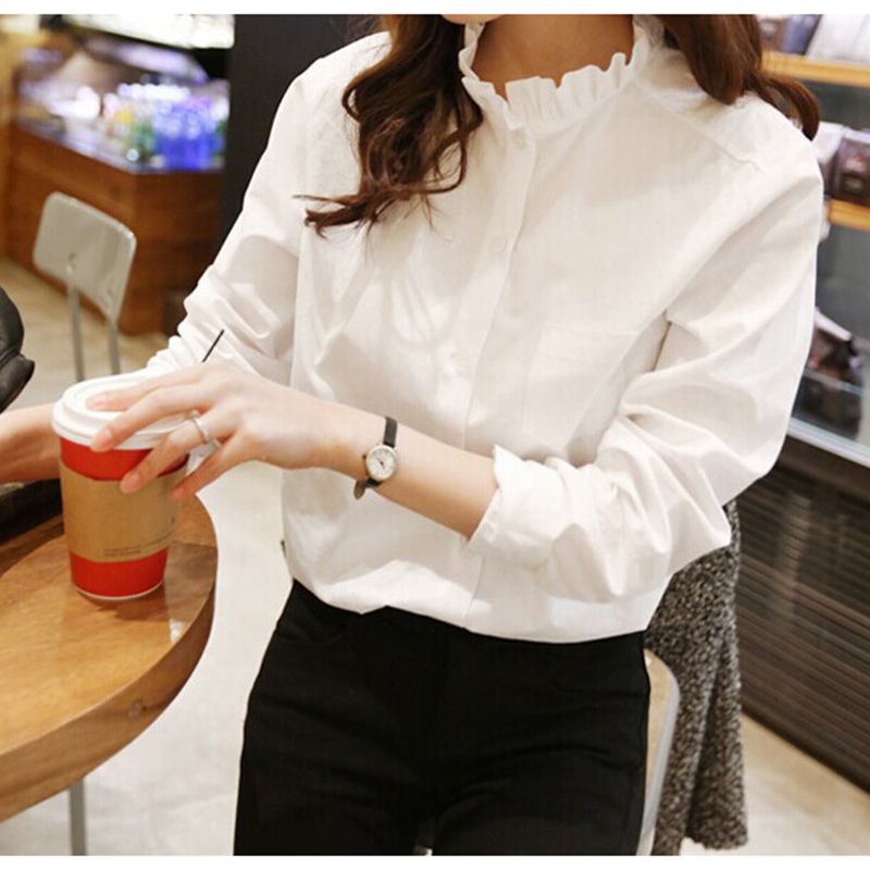 Compra 100% Algodón Mujer Camisa Blanca Cuello Con Volantes Talla Grande  Mujer Blusa De Trabajo Dama Ropa Moda Casual Tops Y190822 Barato | Entrega  Rápida Y Calidad | Es.Dhgate