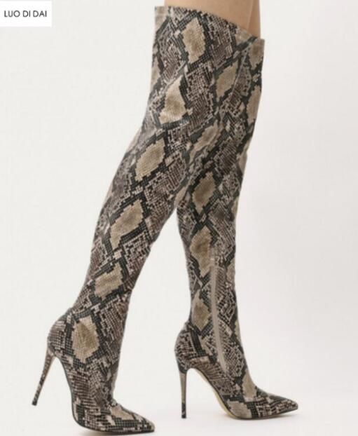 snakeskin thigh high boot