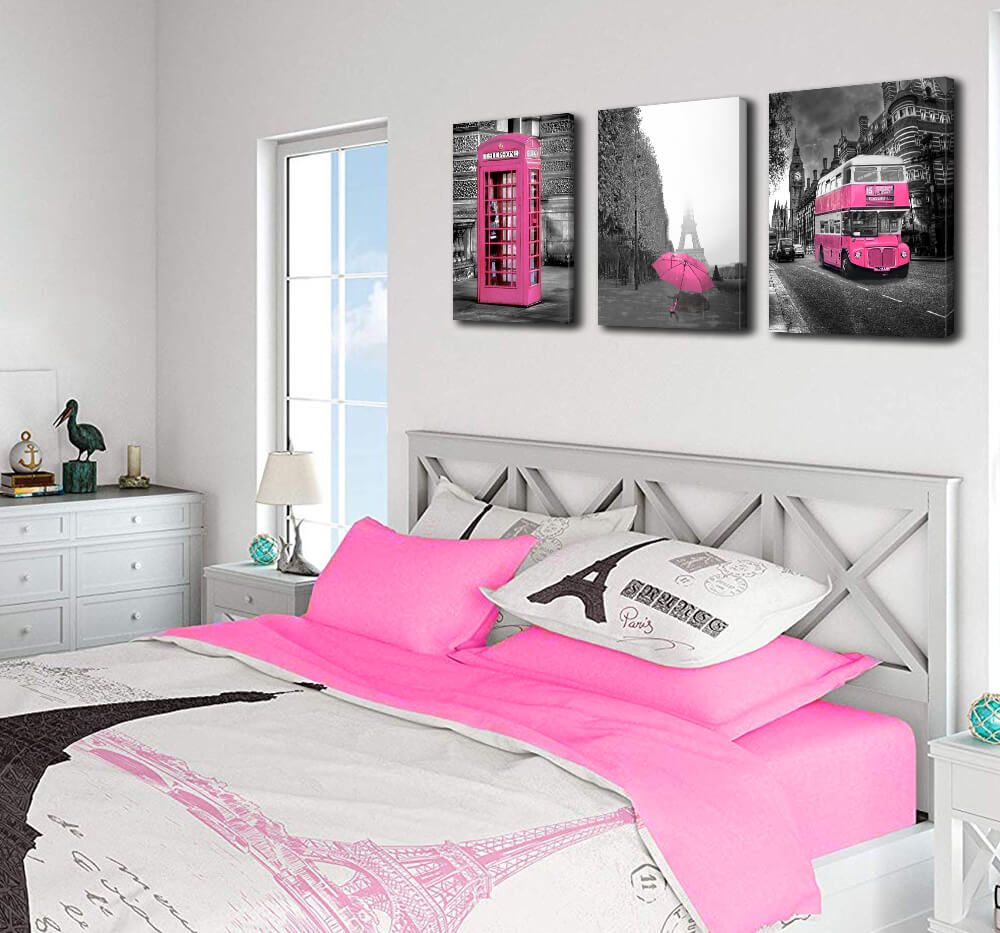 2019 Girls Pink Paris Theme Room Decor Wall Art Canvas Black And White Art Eiffel Tower Pictures Decorations London Big Ben Tower Eiffel Tower Pa From