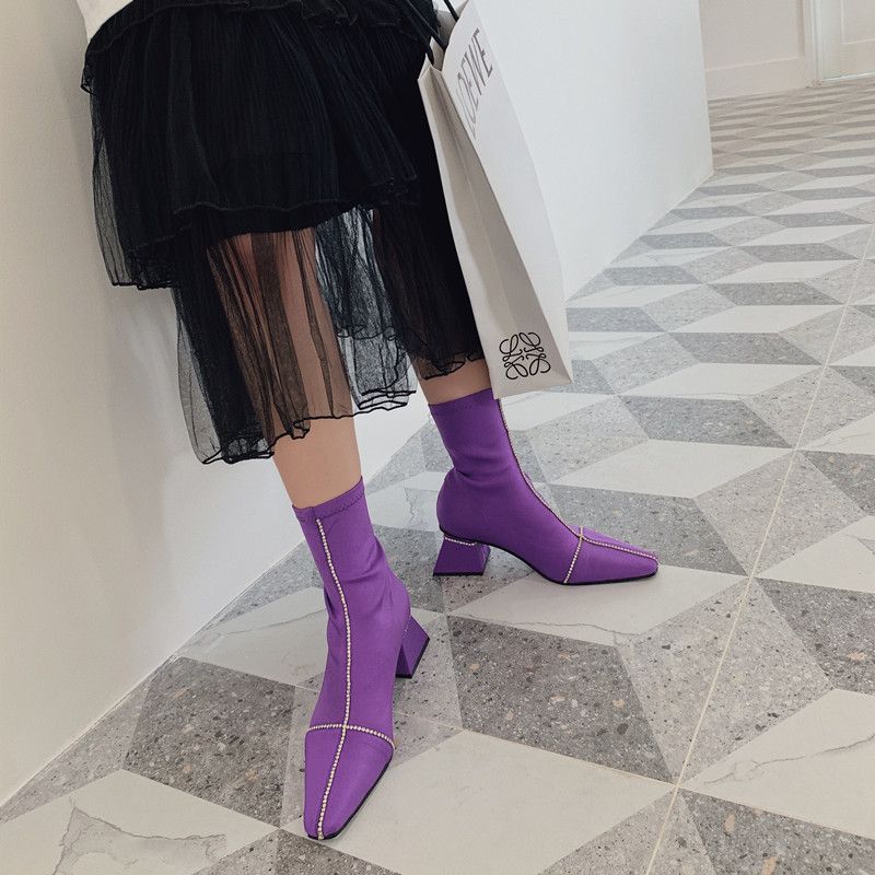 Compre La Venta Caliente Square Nueva Primavera Verano Estiramiento De La  Punta Tela Crystal Tacones Altos De Los Zapatos Cortos Individuales De Las  Mujeres Botas De Moda Marea 10D204 A 52,49 €