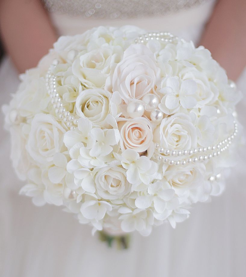 Acheter Janevini Ivoire Bouquet De Fleurs Artificielles Pour Mariées Perle Rose Soie Mariage Fleurs Bouquet De Mariée Lumière Champagne Bouquet Broche