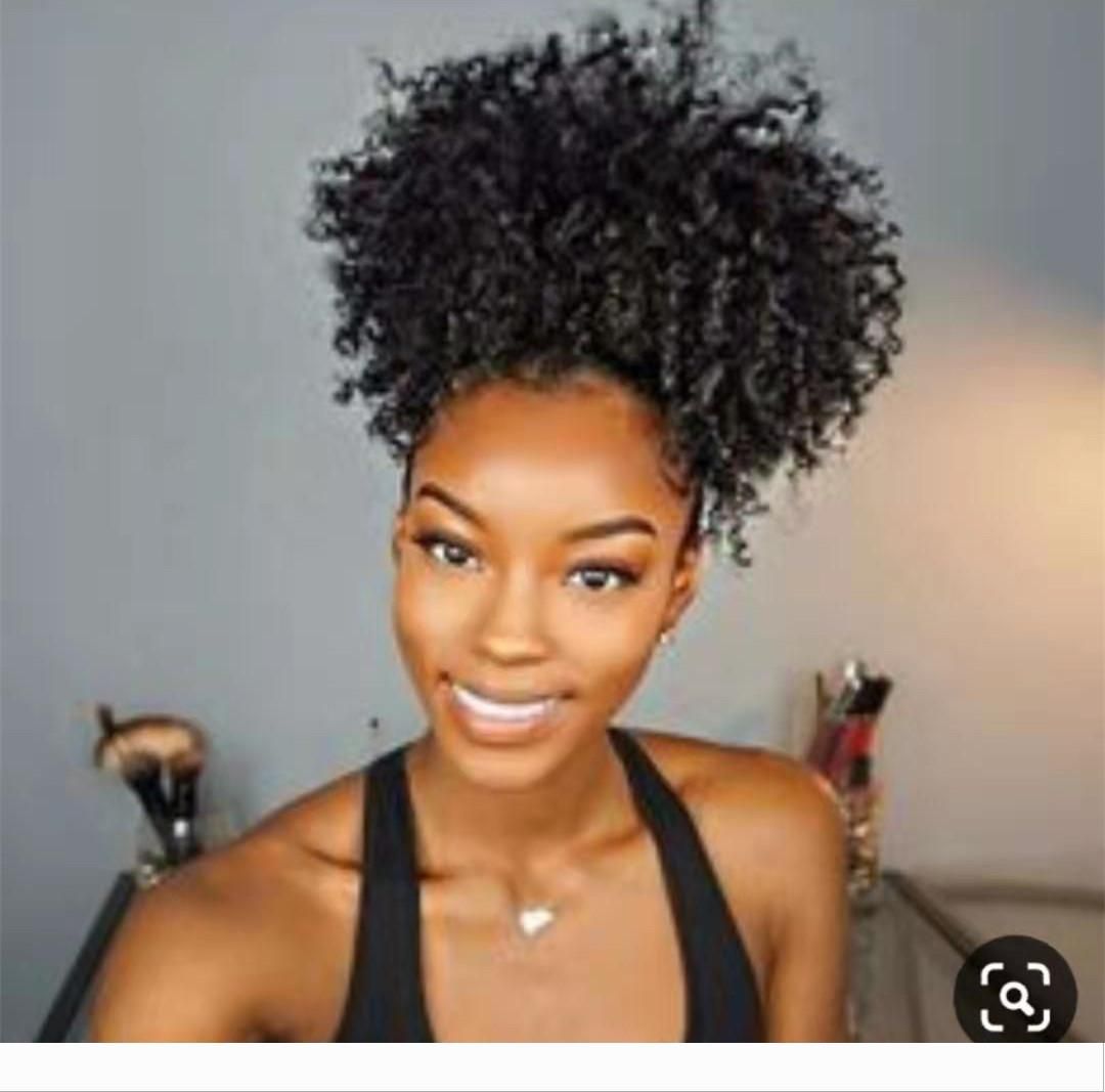 4C Black Puff Afro Curly Ponytail Drawstring Short Afro Kinky Curly Pony  Tail Clip in on Brazilian Curly Hair Bun human hair 140g