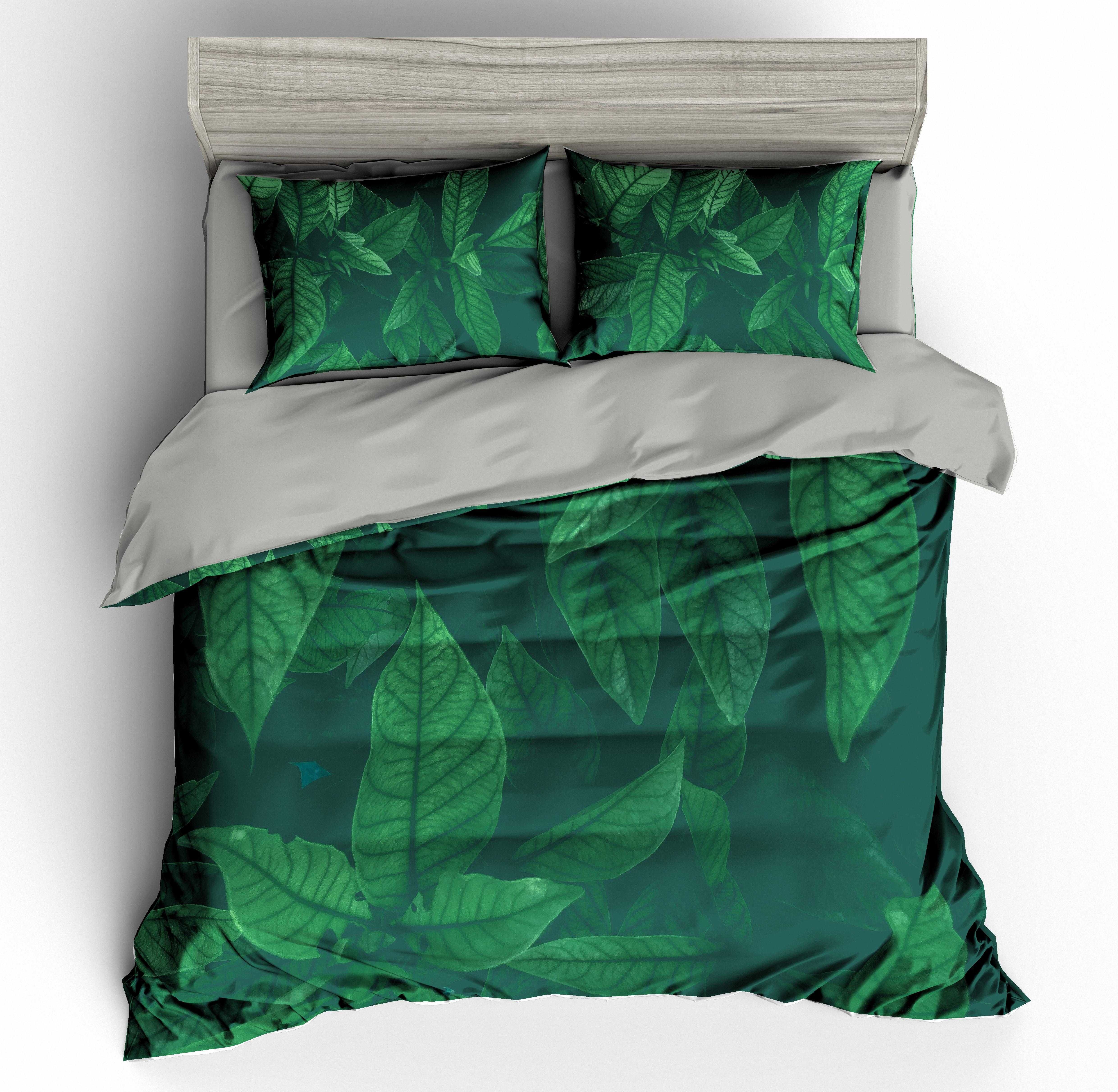 Forest Style Leaves 3d Green Bedding Set Duvet Cover Bedding Queen