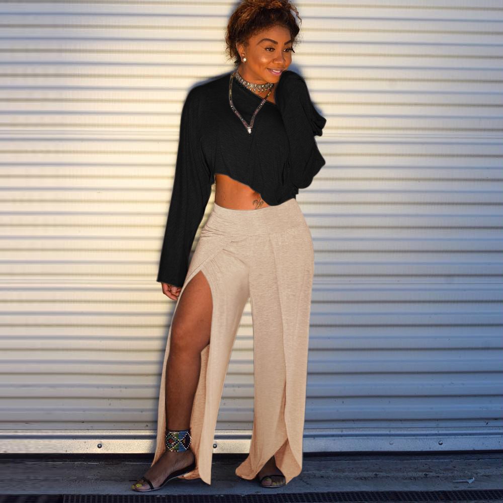 Pantaloni Larghi A Vita Alta Con Spacco Laterale A Vita Alta Da Donna  Pantaloni Lunghi Sportivi Casual Nuovo Vestito Da Club Party Moda i Da  12,58 € | DHgate Italy