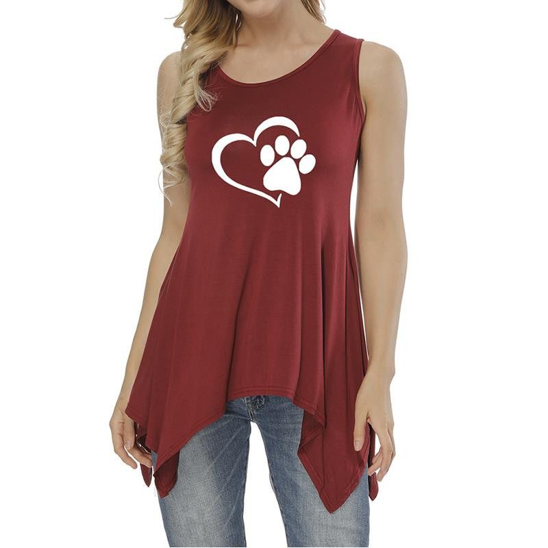 2020 Women Sleeveless Vest T Shirt Female Round Neck Love Print T Shirt ...