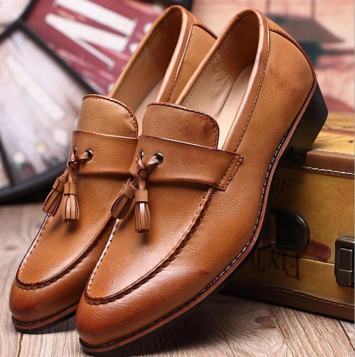 New Men Tassel Loafers PU Leather Formal Shoes Elegant Dress Shoe Simple Slip  On Man Casual Footwear Loafers Large Size 48 H292 - AliExpress