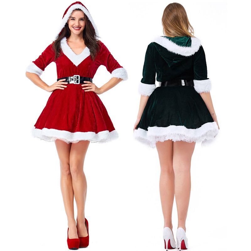 Compra Trajes De Navidad Mujer De Terciopelo Rojo Con Cuello En V Vestido  De Los Trajes Con Capucha Mullida Para El Partido De Navidad Regalo De  Navidad De Vestuario Barato | Entrega