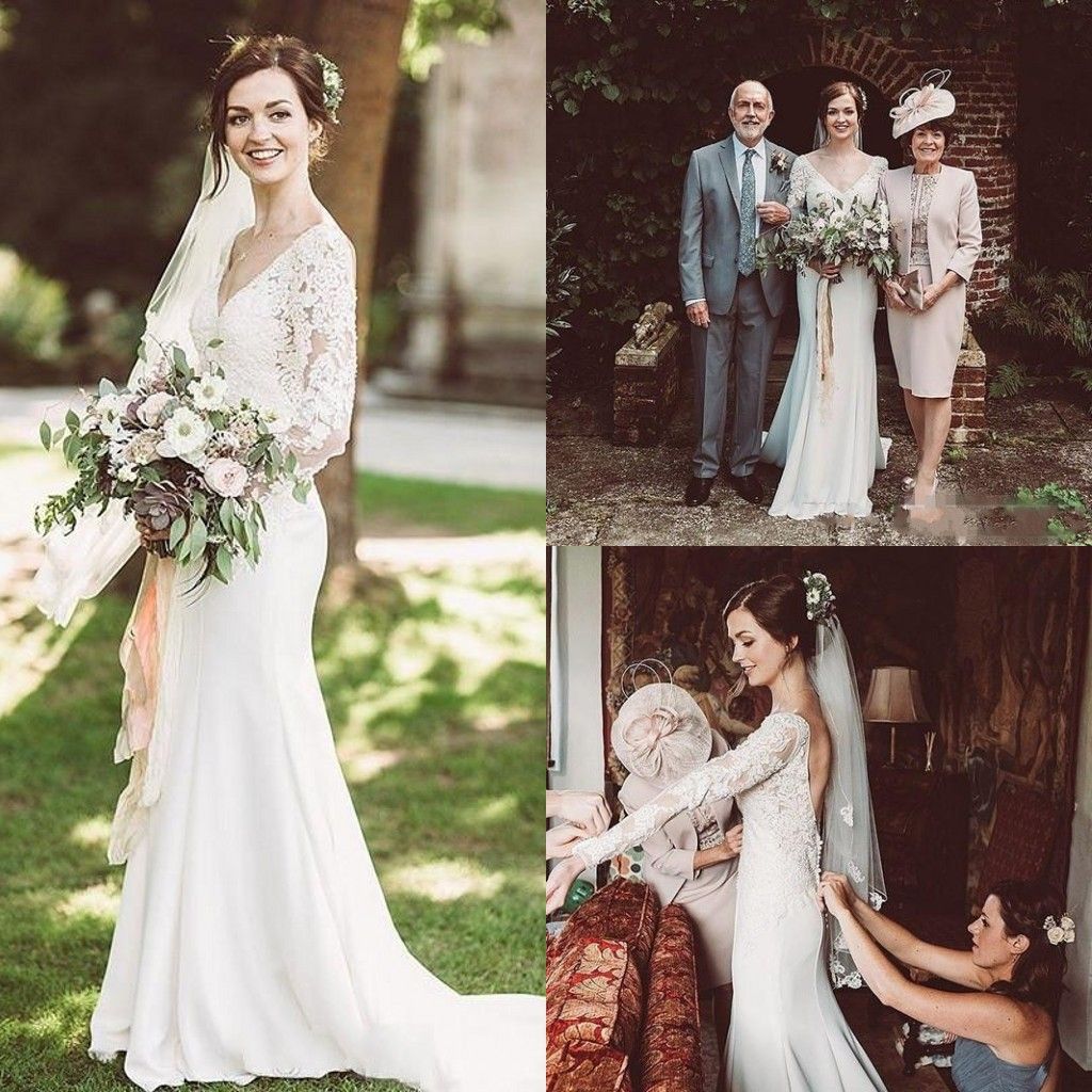 long sleeve lace sheath wedding gown