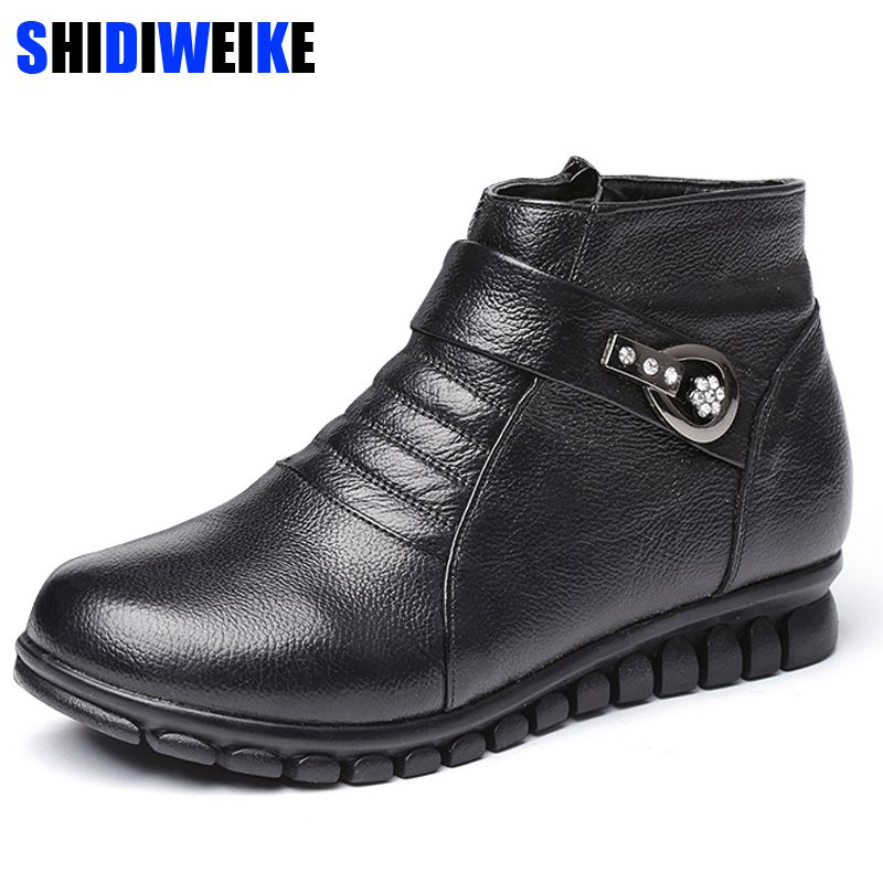 2016 inverno in pelle nera scarpe basse scarpe comfort per le donne anziane  con suola morbida antiscivolo delle donne sapatos das mulheres idosas|shoes  for elderly|flat shoesleather flat shoes - AliExpress