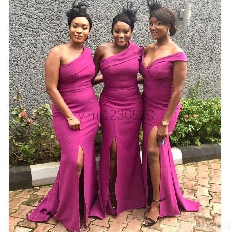 Latest Fuchsia Mermaid Bridesmaid Dresses One Shoulder Off Shoulder Side Split Garden Country Beach Wedding Guest Gowns Maid Of Honor Dress From Yimi1230520, $87.74 | DHgate.Com