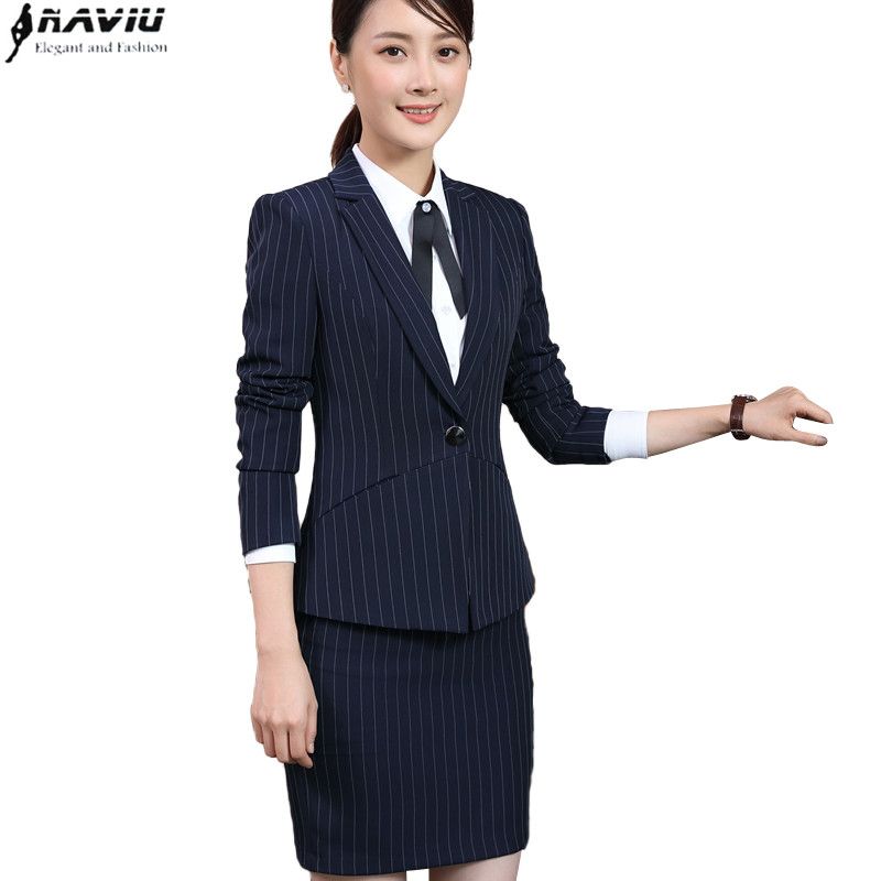 2019 new fashion stripe skirt suits business interview office women slim long sleeve blazer with skirt plus size formal work wear from panacloth interview skirt suit
