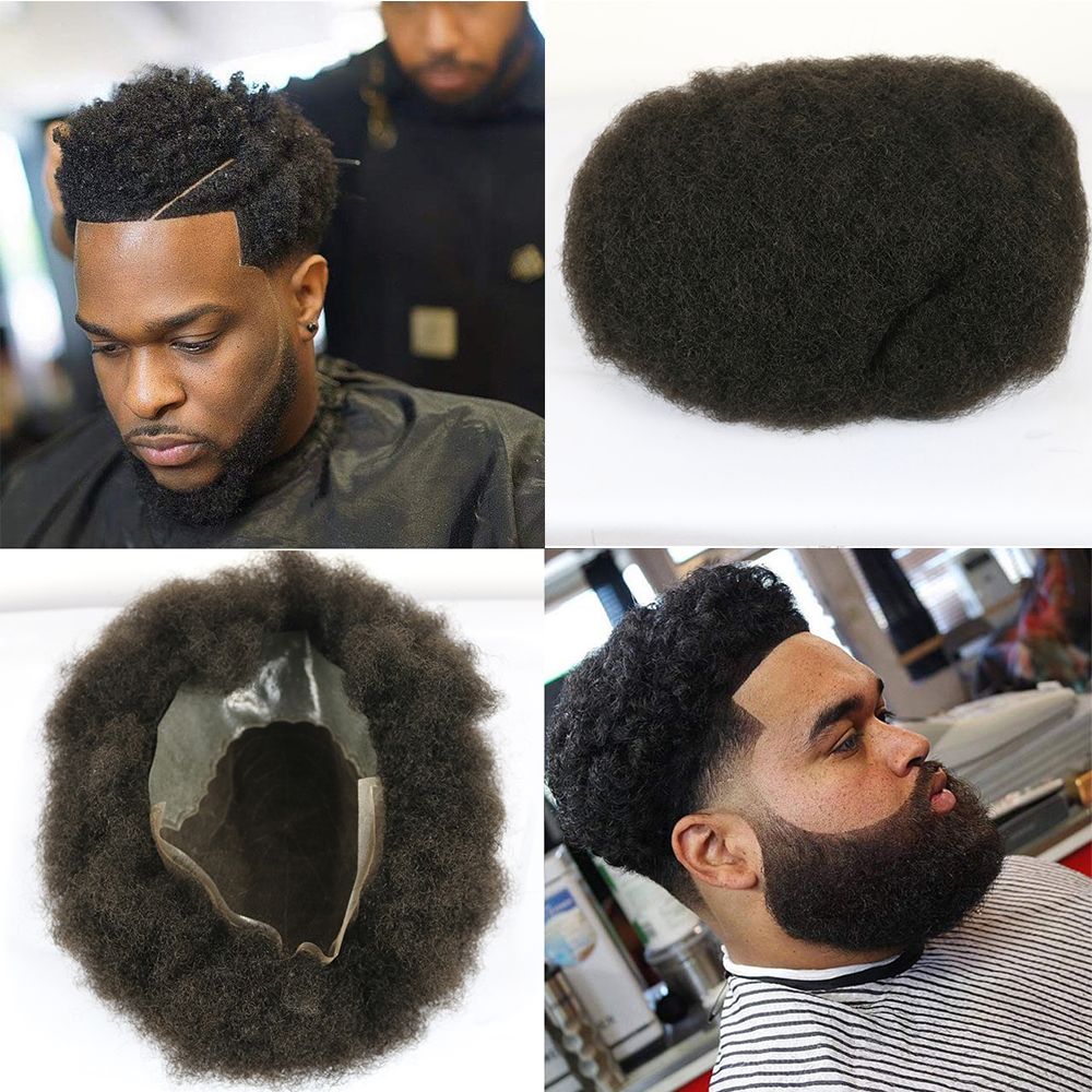 Afro Toupee For Black Men Weave Full Lace Mens Toupee Kinky Curly Human  Hair Replacement System Bleached Knots With Natural Hairline African  American