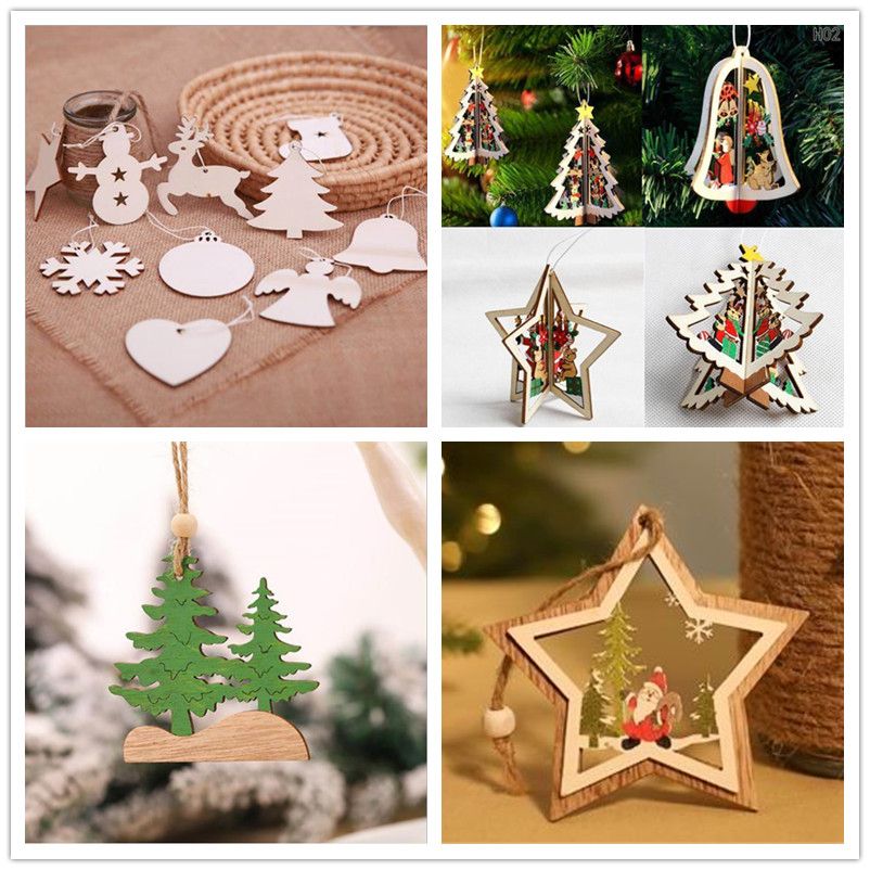 Acquista Alce Fiocco Di Neve 3d Campane Calza Natalizia In Legno Naturale Albero Di Natale Ornamento Ciondolo In Legno Regalo Di Babbo Natale Festa A Casa Decorazione Natalizia Fai Da Te A