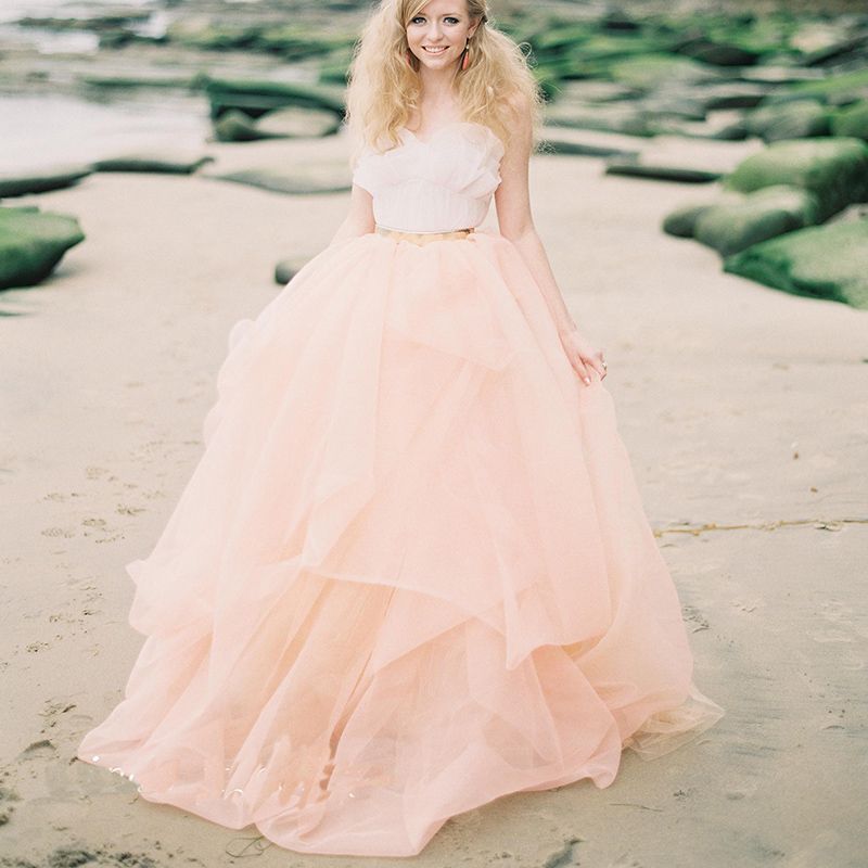 peach and white dress